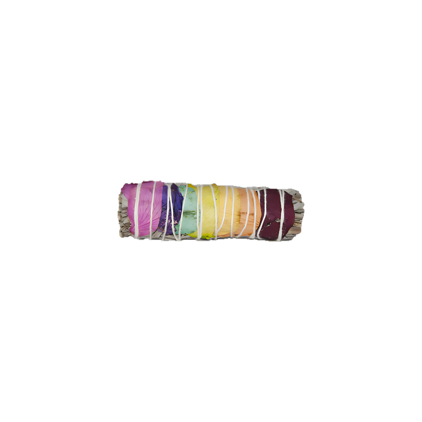 White Sage & 7 Chakra Rose Petals Smudge Stick - Small 4"