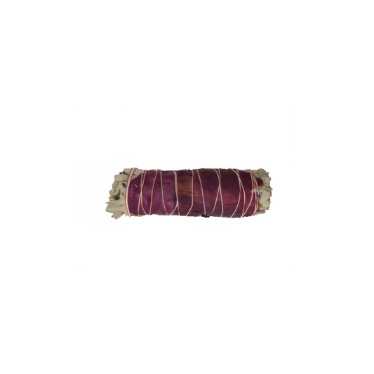 White Sage & Red Rose Petals Smudge Stick - Small 4"